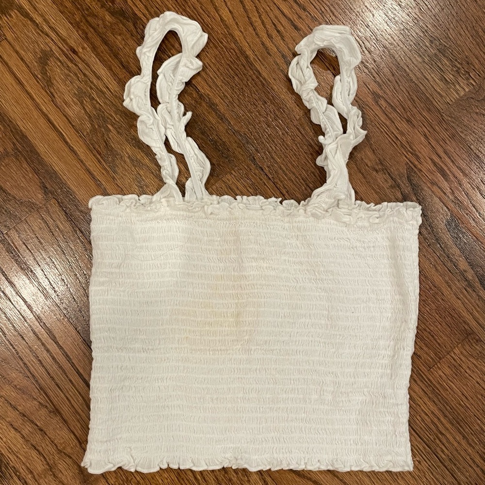 Aerie White Smocked Crop Top